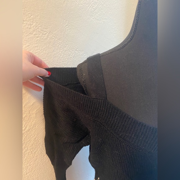 Black Cold Shoulder Sweater with pearls - Picture 2 of 5
